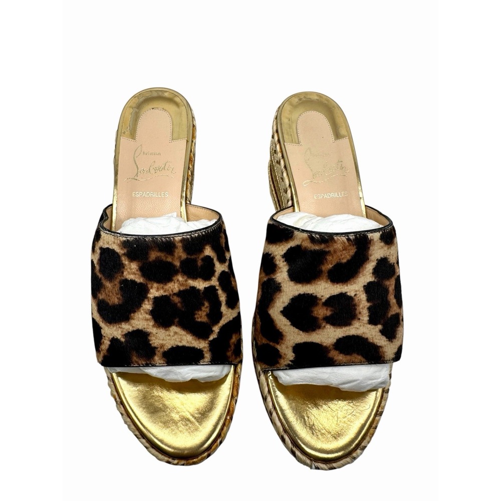 Christian Louboutin Brown/Beige Calf Hair Myriama Leopard Wedges Sandals Size 37 - Picture 4 of 7